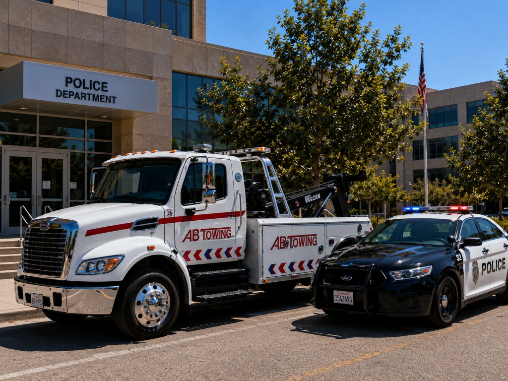A&B Towing commercial heavy duty towing equipment with police department